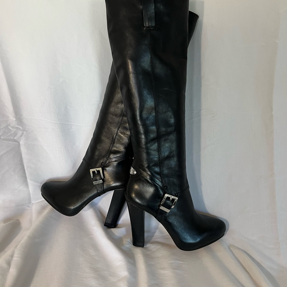 MICHAEL Michael Kors Tamara Black Leather Knee-High Heeled Boots 10 - Picture 11 of 11